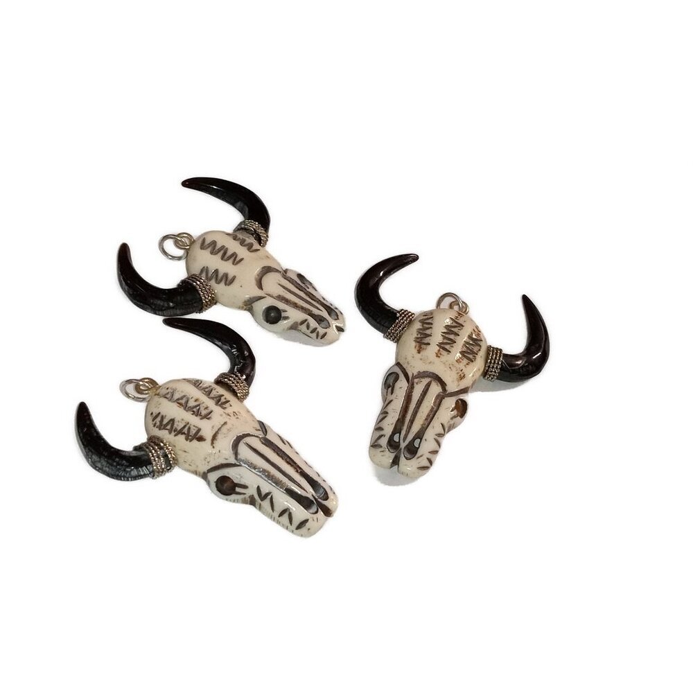 Buffalo Bone Skull‎ Pendant -Handcrafted- 2 pcs